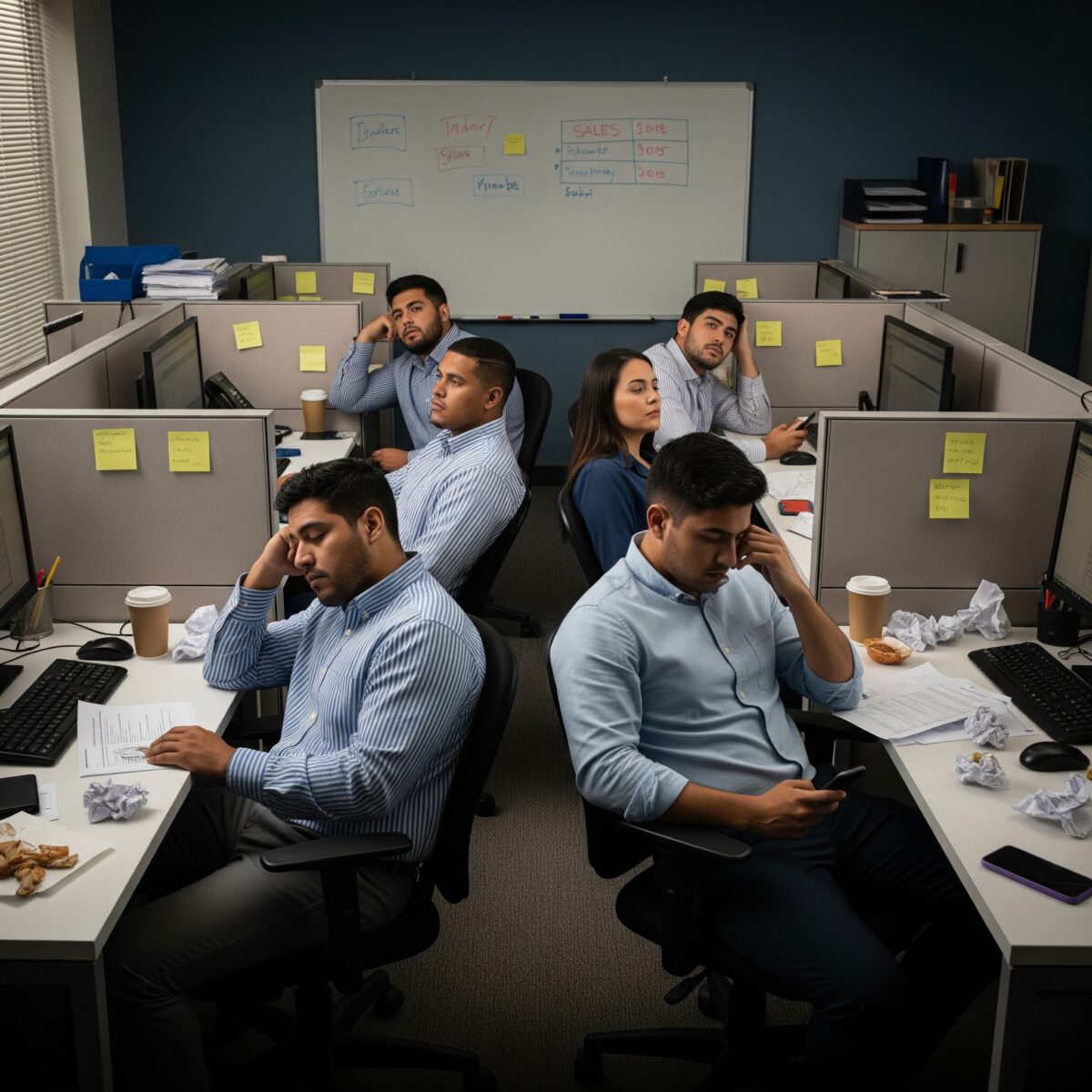 equipo comercial desmotivado