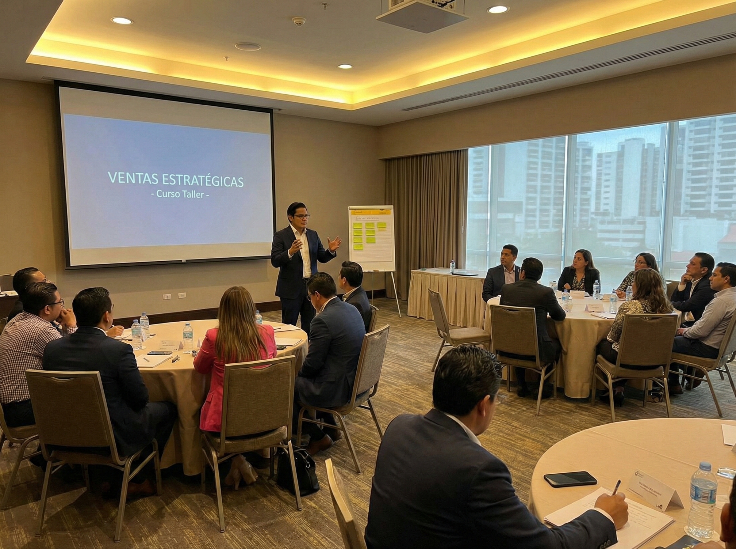Manuel Alejandro Moreno impartiendo curso de ventas estratégicas para empresa en sala ejecutiva